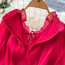 Vintage Elegant Spliced lace-up ruffle slim Dress Korean Fashion Long dress hotsweet Women Fashion Dresses