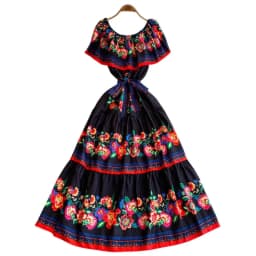 French Court Floral One Shoulder Summer Dress with Waist Tie for Slimming and Graceful Look