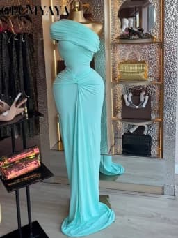 CM.YAYA Women Wraped Waist One Shoulder Ruched Stacked Bodycon Midi Long Maxi Dress 2026 Elegant Evening Birthday Party Dresses