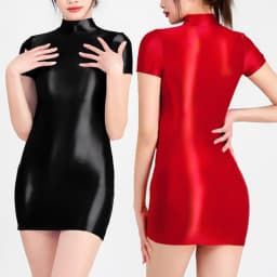 Satin Shiny Sexy Women Bodycon Dress Oil Glossy Smooth Sheer Micro Mini Dress See Through Sexy Tight Pencil White Party Dress