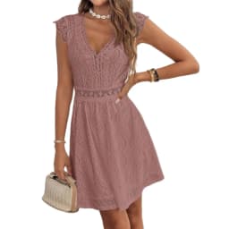 Elegant Hollow V-neck Stretch Lace Women's Dress Summer 2025 Casual Sleeveless Party Mini Dresses Robe Femme Clothing