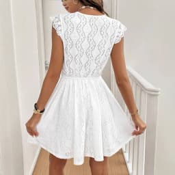 Elegant Hollow V-neck Stretch Lace Women's Dress Summer 2025 Casual Sleeveless Party Mini Dresses Robe Femme Clothing