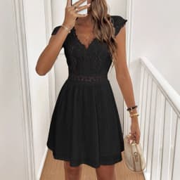 Elegant Hollow V-neck Stretch Lace Women's Dress Summer 2025 Casual Sleeveless Party Mini Dresses Robe Femme Clothing
