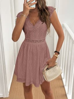 Elegant Hollow V-neck Stretch Lace Women's Dress Summer 2025 Casual Sleeveless Party Mini Dresses Robe Femme Clothing