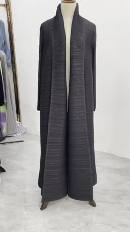 Miyake Pleated Turndown Collar Long Sleeve Cardigan Dress Long Coats Women New Abaya Fashion Solid Loose Large Size Clothes