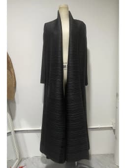 Miyake Pleated Turndown Collar Long Sleeve Cardigan Dress Long Coats Women New Abaya Fashion Solid Loose Large Size Clothes