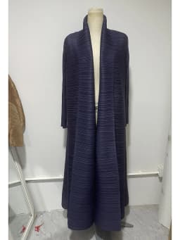 Miyake Pleated Turndown Collar Long Sleeve Cardigan Dress Long Coats Women New Abaya Fashion Solid Loose Large Size Clothes