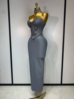 High Quality Strapless Beading With Necklace Bandage Dress Celebrity Elegant Evening Party Fancy Club Birthday Dresses