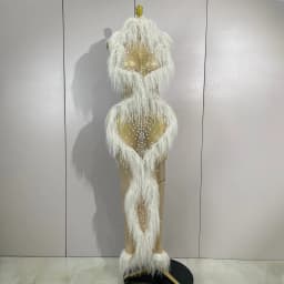 2026 New Sparkly Pearl Tassel Mesh See Through Long Dress Women Sexy Luxury Birthday Prom Party Nightclub Singer Stage Costume