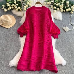 ANLAN Luxury Beading Hollow Out Tassels Pleated Miyake Dresses Women 3D Flower Splice Lantern Sleeve Loose Party Dress 2025 N