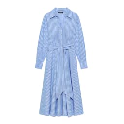 Striped Shirt Dress Women's Long Waist-Cinching Belted Asymmetrical Hem Commute Style High Waist Regular Sleeve Other Material