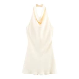 Silk Satin Texture Summer New Arrival Women's Dr Hanging Ne Collar Gown Soft A-Line Skirt High Waist Pure Color