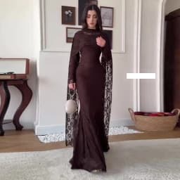 Long Dress Women Lace Dresses A Line Vestidos Round Neck Full Sleeve Hip Wrap Shawl Mermaid Elegant Slim Evening Wedding 2026
