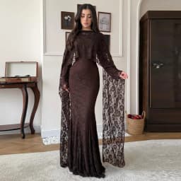 Long Dress Women Lace Dresses A Line Vestidos Round Neck Full Sleeve Hip Wrap Shawl Mermaid Elegant Slim Evening Wedding 2026