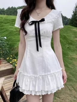 French Elegant Slim Short Sleeve Dress 2000s Harajuku Vintage Sweet Short Party Dress Y2k Japan Style Lolita Kawaii Mini Dress