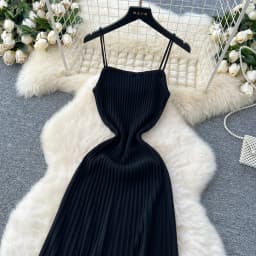 Knitted Pleated Long Dress High Waist Midi Sling Dress Elegant Sleeveless Yellow Dress Women Streetwear Black Bodycon Dress