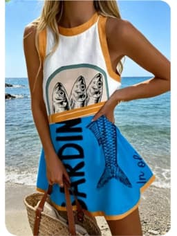 Summer New Print Dress Women's Fashion Elegant Casual O Neck Sleeveless Holiday Beach Party Shirt Dresses For Women Robe Femme