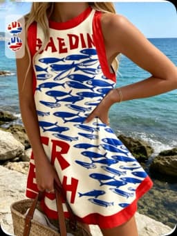 Summer New Print Dress Women's Fashion Elegant Casual O Neck Sleeveless Holiday Beach Party Shirt Dresses For Women Robe Femme