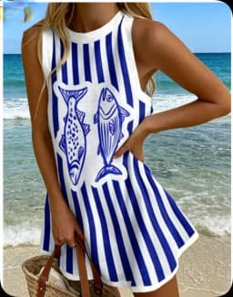 Summer New Print Dress Women's Fashion Elegant Casual O Neck Sleeveless Holiday Beach Party Shirt Dresses For Women Robe Femme