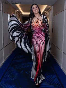 Chic Gradient Stripe Halter Dress Women Butterfly Sleeve Backless Slim Floor-length Dresses 2026 New Lady Party Evening Gown ﻿