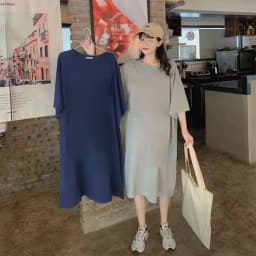 Loose Short Sleeve T-Shirt Dress Korean Style Hong Kong Style Design Open Split Outerwear Suitable Summer Straight Cut Dress
