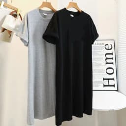 Loose Short Sleeve T-Shirt Dress Korean Style Hong Kong Style Design Open Split Outerwear Suitable Summer Straight Cut Dress