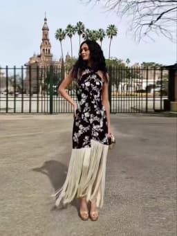 Vintage Print Tassel Asymmetrical Long Dress Women Halter Sleeveless Backless Female Party Dresses Spring Summer Lady Chic Robe
