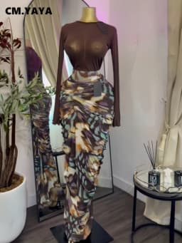 CM.YAYA Women Tie Dye Print Mesh Patchwork Ruched Bodycon Maxi Long Dress 2026 Spring Evening Education Vacation Prom Dresses