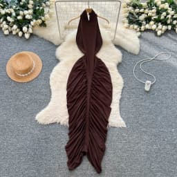 Retro Elegant sleeveless halter pleated slim A-line Casual High Waist Women Autumn ceremony dresses