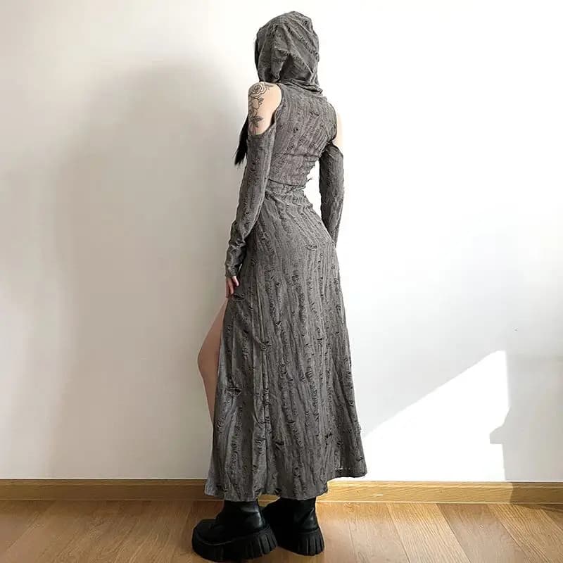 Bodycon Slim Vintage Mermaid Hooded Style Off Shoulder Design Dress Vestidos De Mujer Maxi Women Gyaru Acubi Alt Grunge