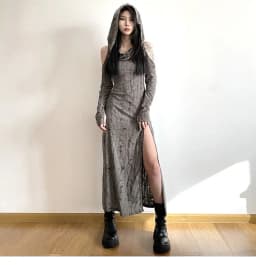 Bodycon Slim Vintage Mermaid Hooded Style Off Shoulder Design Dress Vestidos De Mujer Maxi Women Gyaru Acubi Alt Grunge