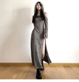 Bodycon Slim Vintage Mermaid Hooded Style Off Shoulder Design Dress Vestidos De Mujer Maxi Women Gyaru Acubi Alt Grunge