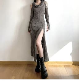 Bodycon Slim Vintage Mermaid Hooded Style Off Shoulder Design Dress Vestidos De Mujer Maxi Women Gyaru Acubi Alt Grunge
