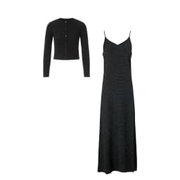 AP SS26 Women Black Cable Cardigan and Polka Dots Slip Dress Classic Style