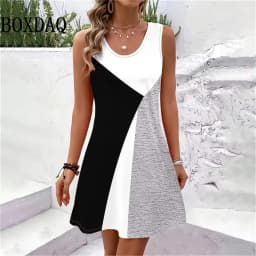 New Women Summer Sleeveless Bohemian Dress Sundress Loose Print Vacation Dress for Casual Beach Dress For Women Fashion Clothing