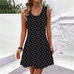 New Women Summer Sleeveless Bohemian Dress Sundress Loose Print Vacation Dress for Casual Beach Dress For Women Fashion Clothing