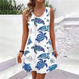 New Women Summer Sleeveless Bohemian Dress Sundress Loose Print Vacation Dress for Casual Beach Dress For Women Fashion Clothing