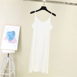 Women's Summer Thin Modal Lined Midi Dress A-Line Pure Color Base Skirt V-Neck Sleeveless Commute Simple Hollow out Loose Waist