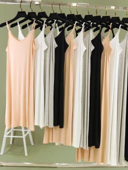 Women's Summer Thin Modal Lined Midi Dress A-Line Pure Color Base Skirt V-Neck Sleeveless Commute Simple Hollow out Loose Waist