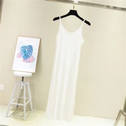 Women's Summer Thin Modal Lined Midi Dress A-Line Pure Color Base Skirt V-Neck Sleeveless Commute Simple Hollow out Loose Waist