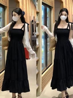 plus Size Summer Dress Women's Strapless Sun Protection Skirt Set Hepburn Style Black Dress Shoulder Covering Soft Polyester