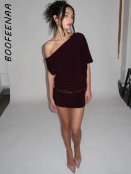 BOOFEENAA Asymmetrical Off Shoulder Mini Dresses 2025 Woman Clothes Fashion Sexy Summer Dress C77-BE20