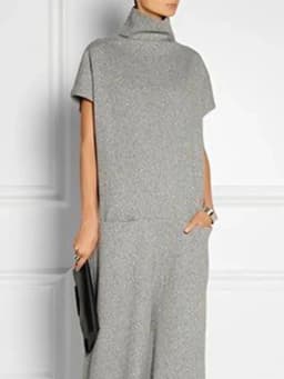 Yeezzi Urban Female Fashion Pockets High Neck Casual Dress 2025 New Short Sleeves Solid Color Loose Office Lady Maxi Dresses