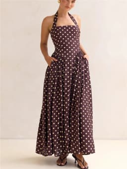 Polka Dot Halter Neck Maxi Dress Women's Summer Sleeveless Dress Beach Party Casual Going Out Dress Elegant A Line Fit Sundress