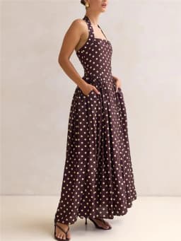 Polka Dot Halter Neck Maxi Dress Women's Summer Sleeveless Dress Beach Party Casual Going Out Dress Elegant A Line Fit Sundress