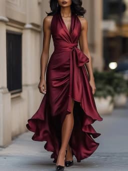 Summer Women's Tank Top Dress High Waist Irregular Elegant V-neck Ruffled Slit Evening Fashion Female's Long Dress
