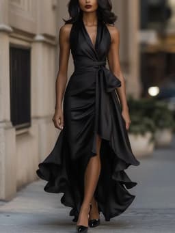 Summer Women's Tank Top Dress High Waist Irregular Elegant V-neck Ruffled Slit Evening Fashion Female's Long Dress