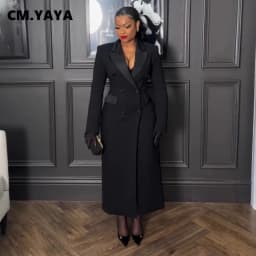 CM.YAYA Fashion Women OL Work Double Breasted Notched Long Sleeve Maxi Dress Spring Sexy Night Elegant Party Street Long Dresses