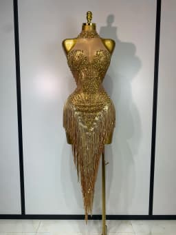 Sexy Stage Costume Sparkly Rhinestone Mesh Transparent Sequins Tassel Evening Birthday Party Nightclub Dance Singer Outfit