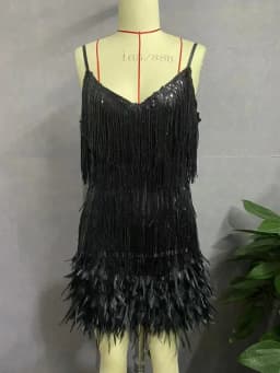 Taruxy Tassel Sequins Dress Women Elegant Feather Spaghetti Straps Mini Dresses Summer Sexy Party Club Evening Dresses Vestidos